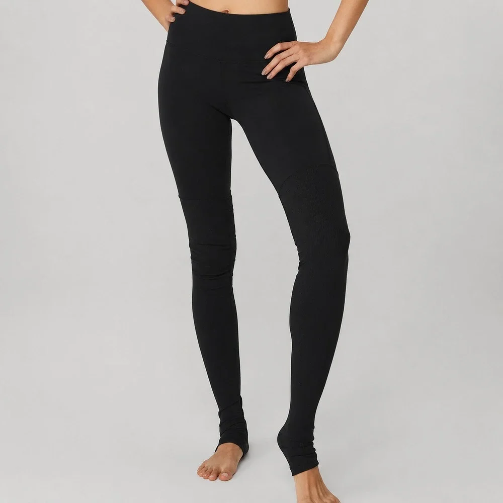 Alo Yoga Leggings Womens XS Black Goddess Over Heel Yoga Pants Athletic Stretch